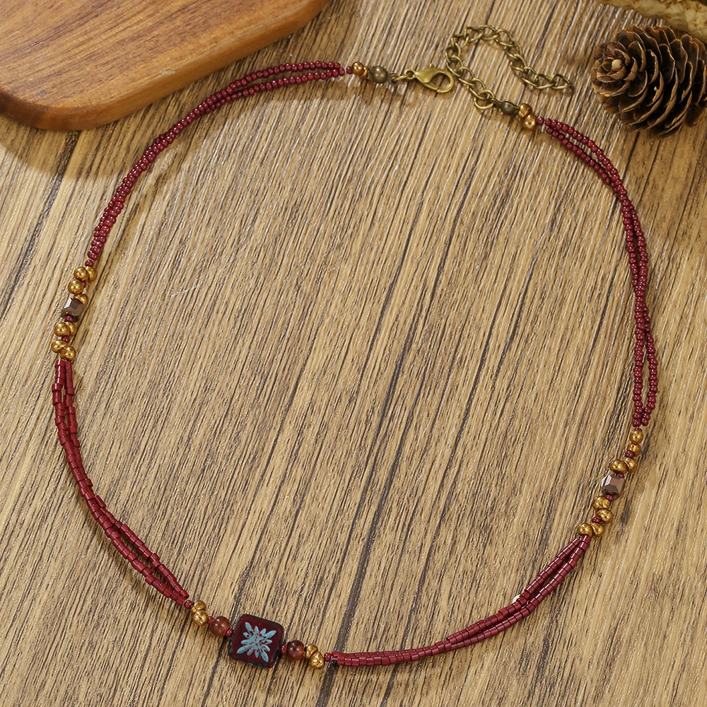 

Vintage Natural Stone Beaded Necklace Simple Stylish Multi-Layer Layering Accessory High-End Lucky Jewelry