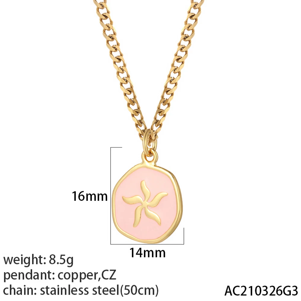Cute  Pink Heart Blue Eye Necklace for Women Cross Gold Color Pendant Woman\'s Collars Long Stainless Steel Chains Y2k Jewelry