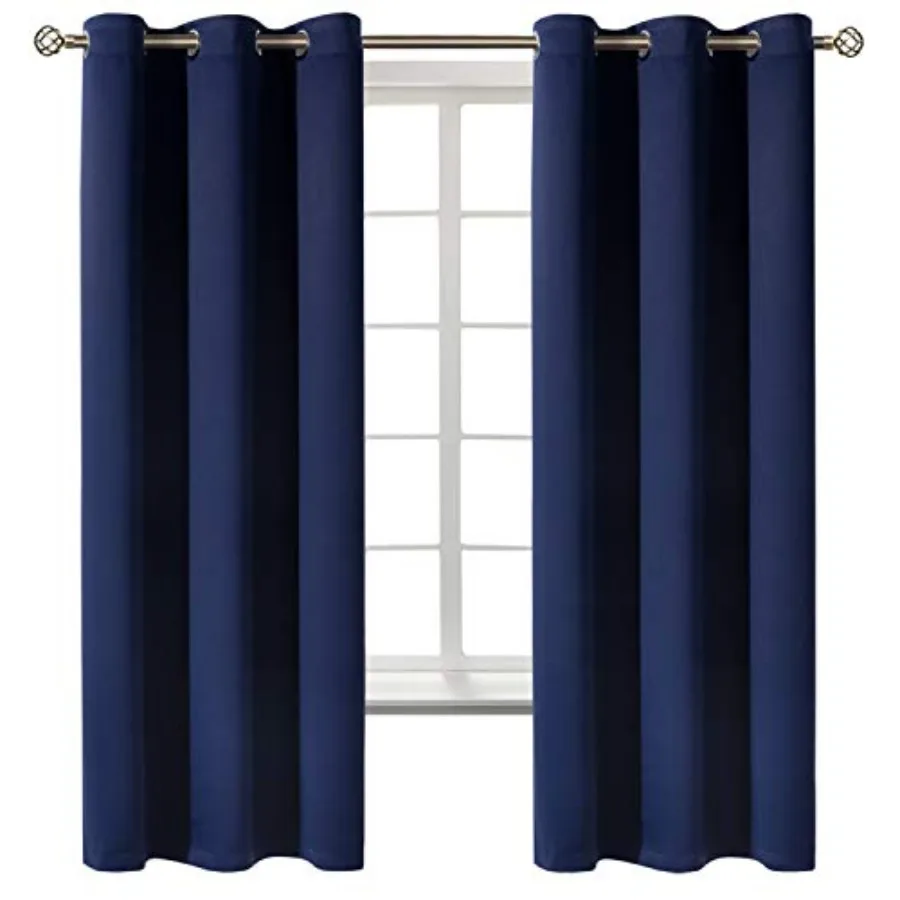 

out Curtains for Bedroom 63 Inch Long - Blue Room Darkening Thermal Insulated Sunlight Blocking Grommet Window Drapes for Boys