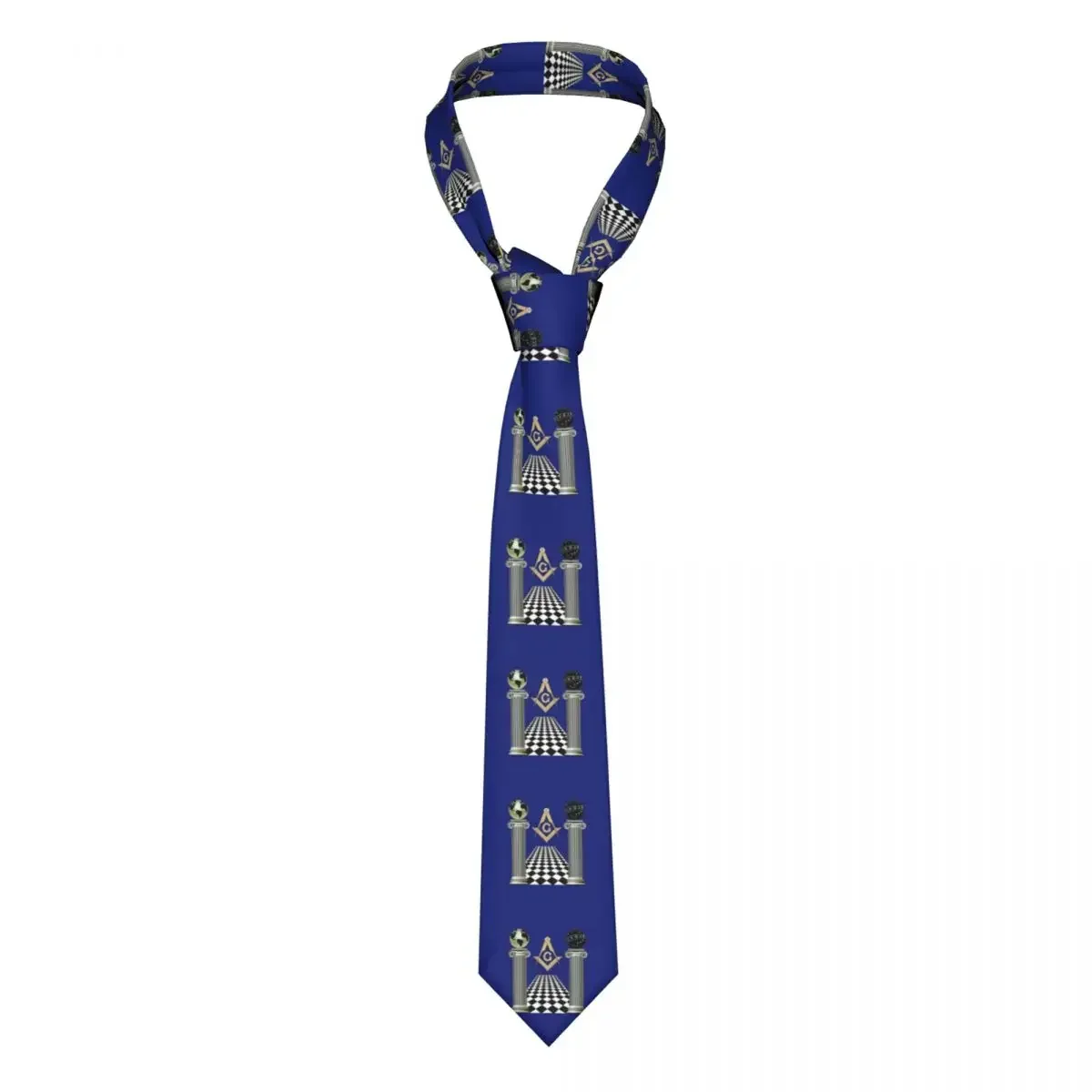 Boaz And Jachin Solomon's Temple Necktie 8 cm Masonic Mason Freemason  for Men Skinny Wide Shirt Accessories Cravat Party