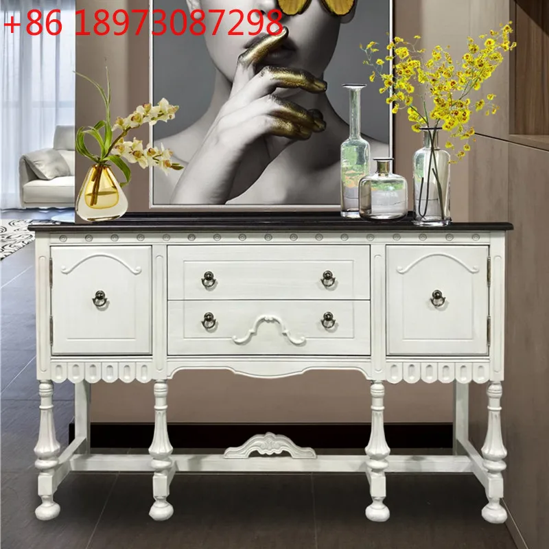 

Французский ретро обеденный боковой шкаф, американский вход, французский декоративный шкаф с резьбой по дереву и цветком