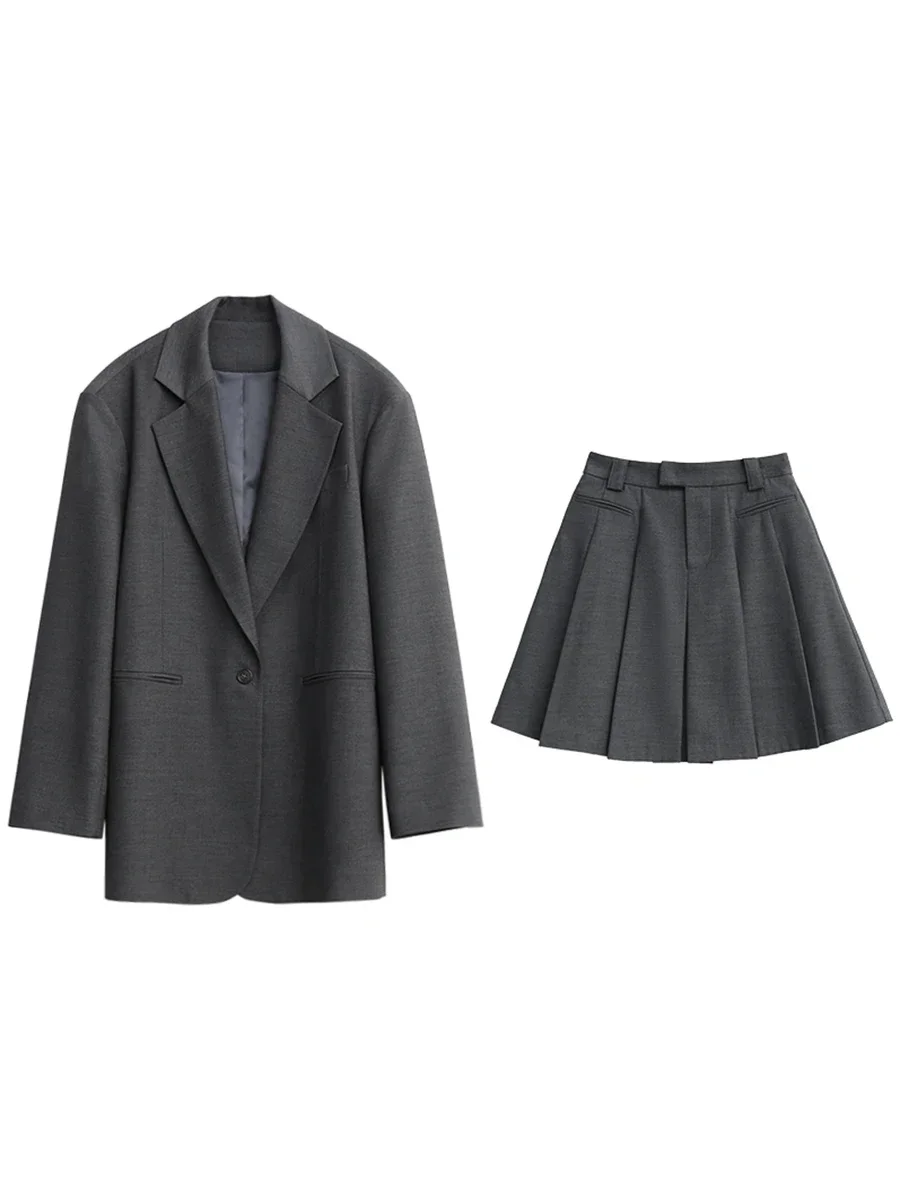 CHIC VEN Women\'s Blazer Loose New Single Button Jacket High Waist Pleated Skirt Female Clothing Set Spring Autumn 2024