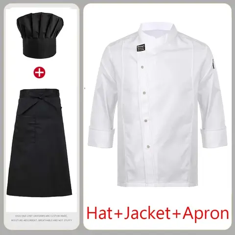 Big Size Long Sleeve Chef Coat Professional Cooking Uniform Catering Restaurant Kitchen Waiter Workwear Jacket Apron Hat Suit
