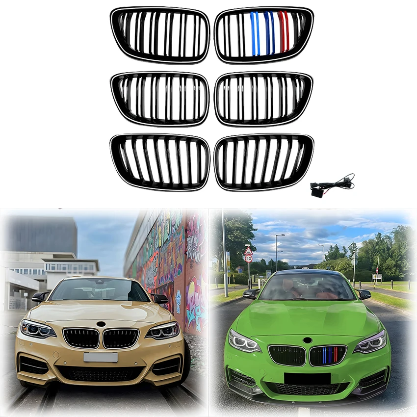 

2014 To 2019 for BMW 2 Series F22 F23 F87 M2 M Sport Double & Single Line Style Racing LED Grills Light Grid Glossy Black ABS