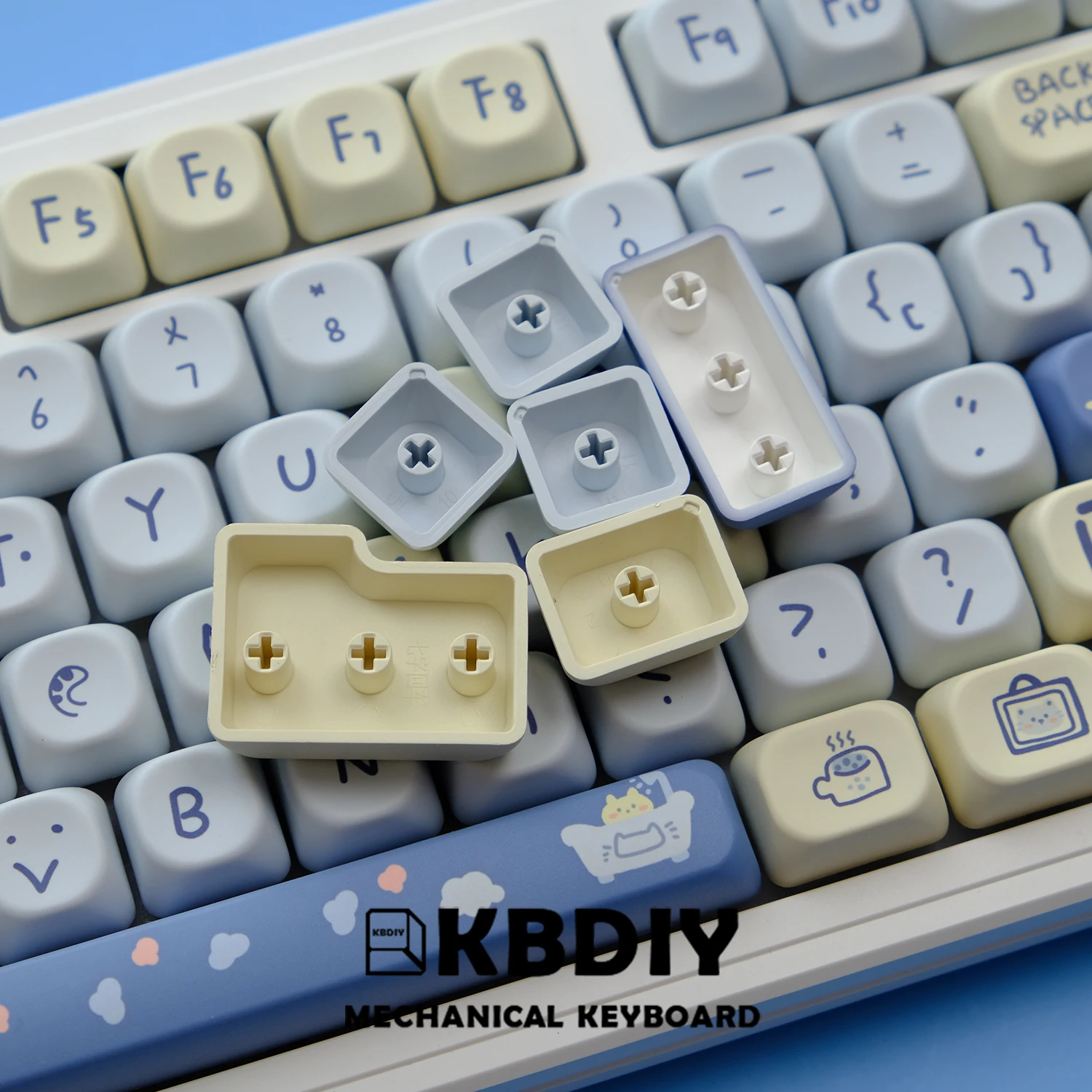 KBDiy 141 Keys/Set Cute Blue Meow Keycaps for Mechanical Keyboard PBT Keycap Custom KOA Profile for 61/68/84/87/100/104/108 Keys