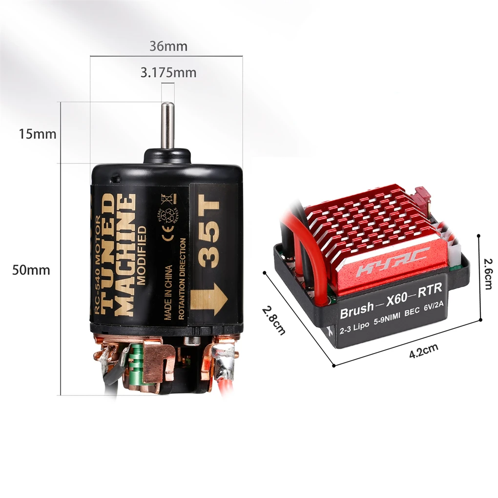 60A Brushed ESC with 540 Brushed Motor 13T 21T 35T 45T 55T 80T for 1/10 RC Crawler Axial SCX10 AXI03007 90046 Traxxas TRX4 D90