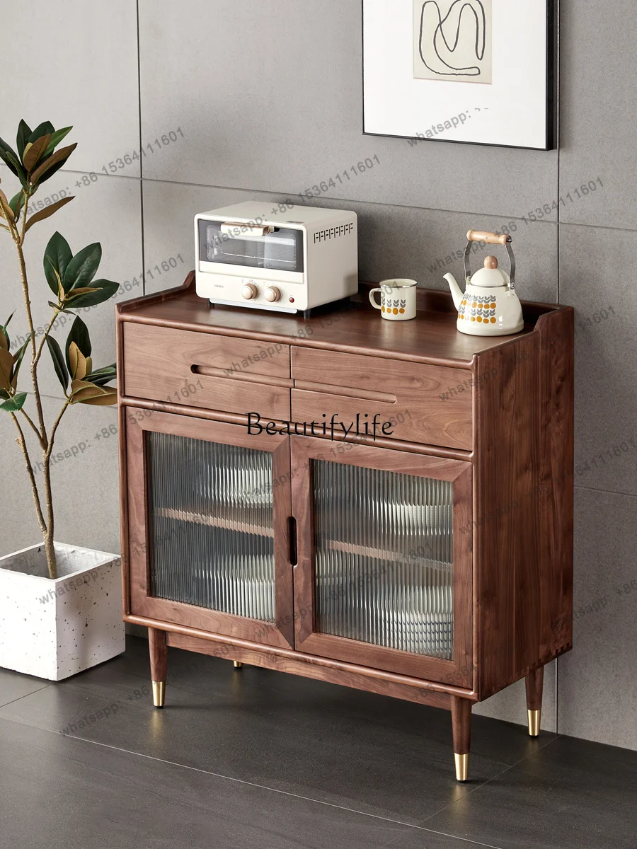 Customizable Nordic Japanese-style Solid Wood Edge Cabinet, Black Walnut Modern Simple Locker