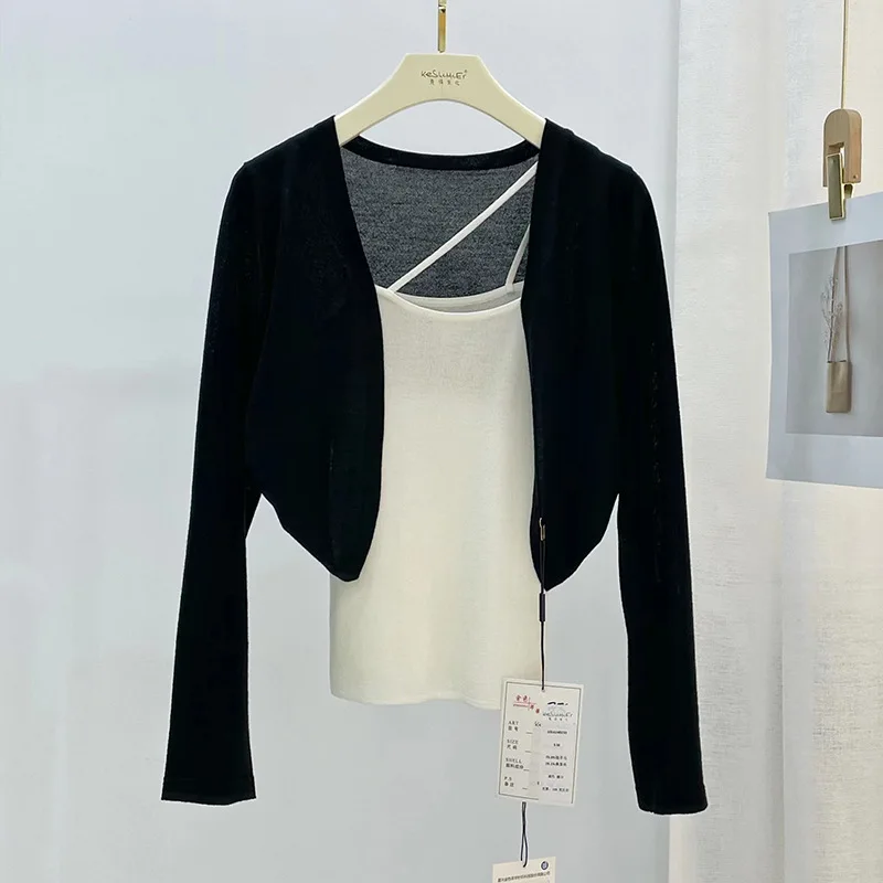 sun proof wool cardigan thin spring women white top fashion sweater womens black summer clothes woman knitted tops luxury cute