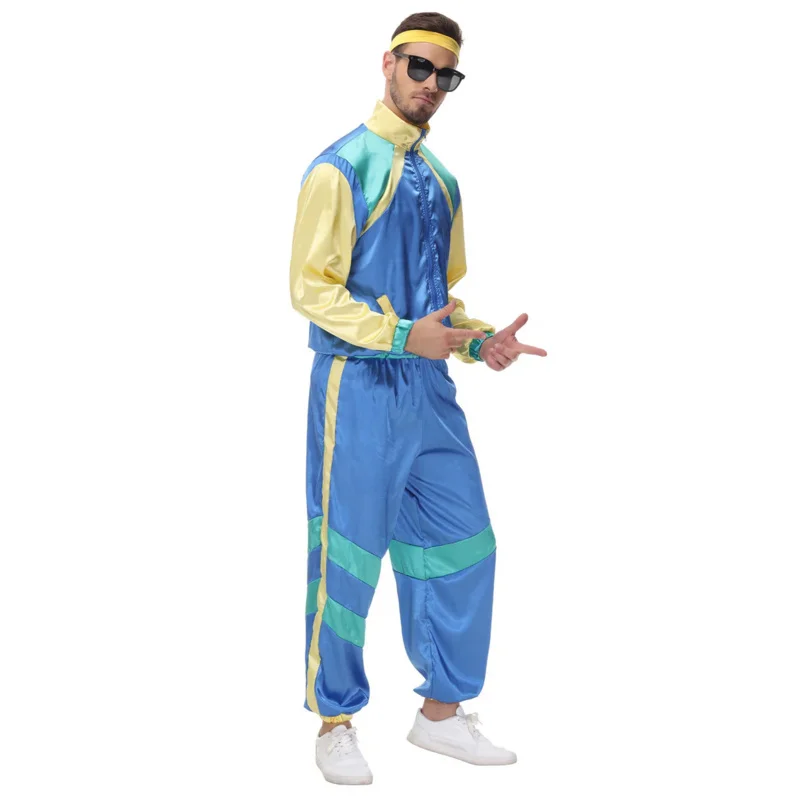 Volwassen Mannen Vrouwen Vintage 80S Hiphop Disco Cosplay Hippie Kostuum Halloween Purim Carnaval Party Paar Trainingspak Outfit