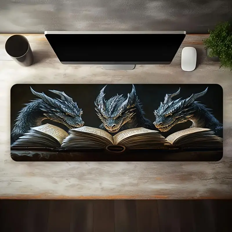Three Dragons Reading Books XL Extended Gaming Mouse Pad Anti-Slip Rubber Base Office Home Accessory