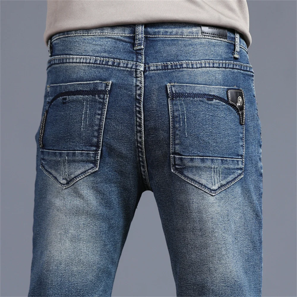 Men's Classic Regular Fit Fleece Jeans Business Fashion Loose Casual Stretch Pants Male Brand Plus Velvet Padded Warm Trousers