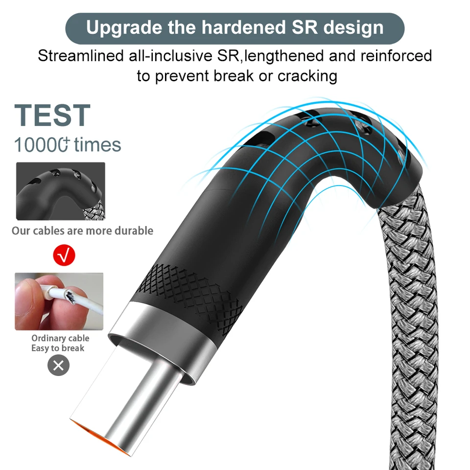 Cable USB Type C 6A de carga súper rápida para Huawei, cable USB C extendido 1m 2m 3m 5m 8 metros para Xiaomi Vivo Leeco OnePlus Oppo 3