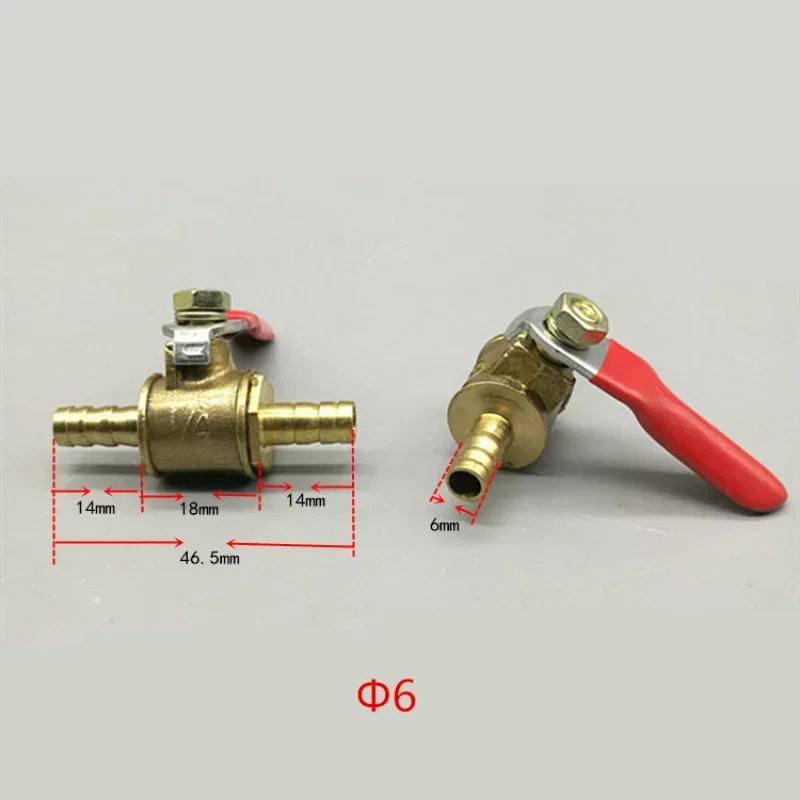 red handle Valve 6mm-12mm Hose Barb Inline Brass Water Oil Air Gas Fuel Line Shutoff Ball Valve Pipe Fittings