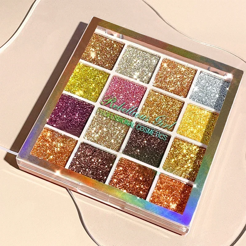 16 สีอายแชโดว์ Glitter Palette Shimmer Multicolor สีทอง Sparkle เลื่อมเสร็จสิ้น Body Face แต่งหน้า Stage Party แต่งหน้า