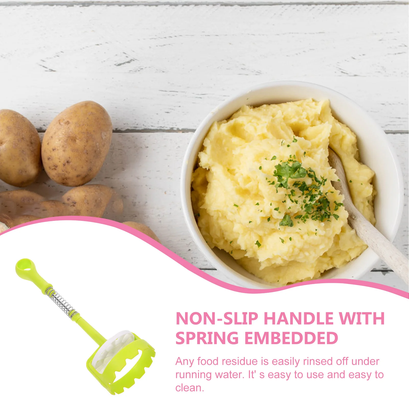 

Automatic Potato Masher Spring Loaded Non Slip Handle Easy Clean Kitchen Gadgets Vegetable Presser Tool Potato Ricer