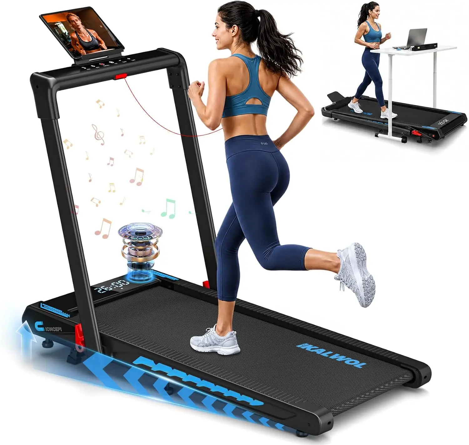 6-in-1 Foldable Treadmill, 3.0HP Motor, 7.5MPH Speed, 10% Incline, Built-in Speaker, App & LED Display, 12 HIIT Workout Programs, 350LB Capacity Walking Treadmill