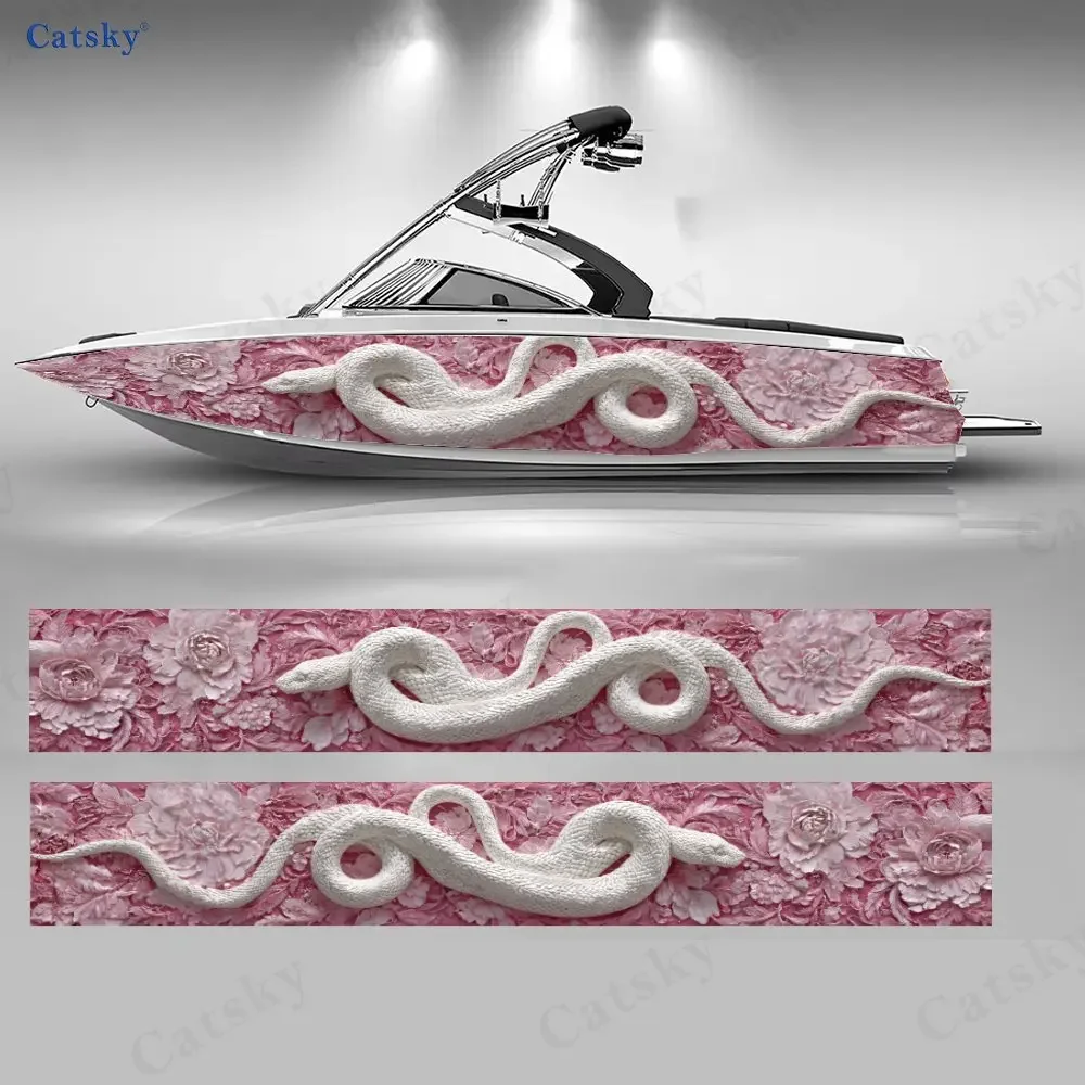 Pink Flower White Snake Charm Themed Elegant Boat Sticker Vinyl Ship Pontoon Deck Boat Fishing Decorative Pontoon Boats Decal