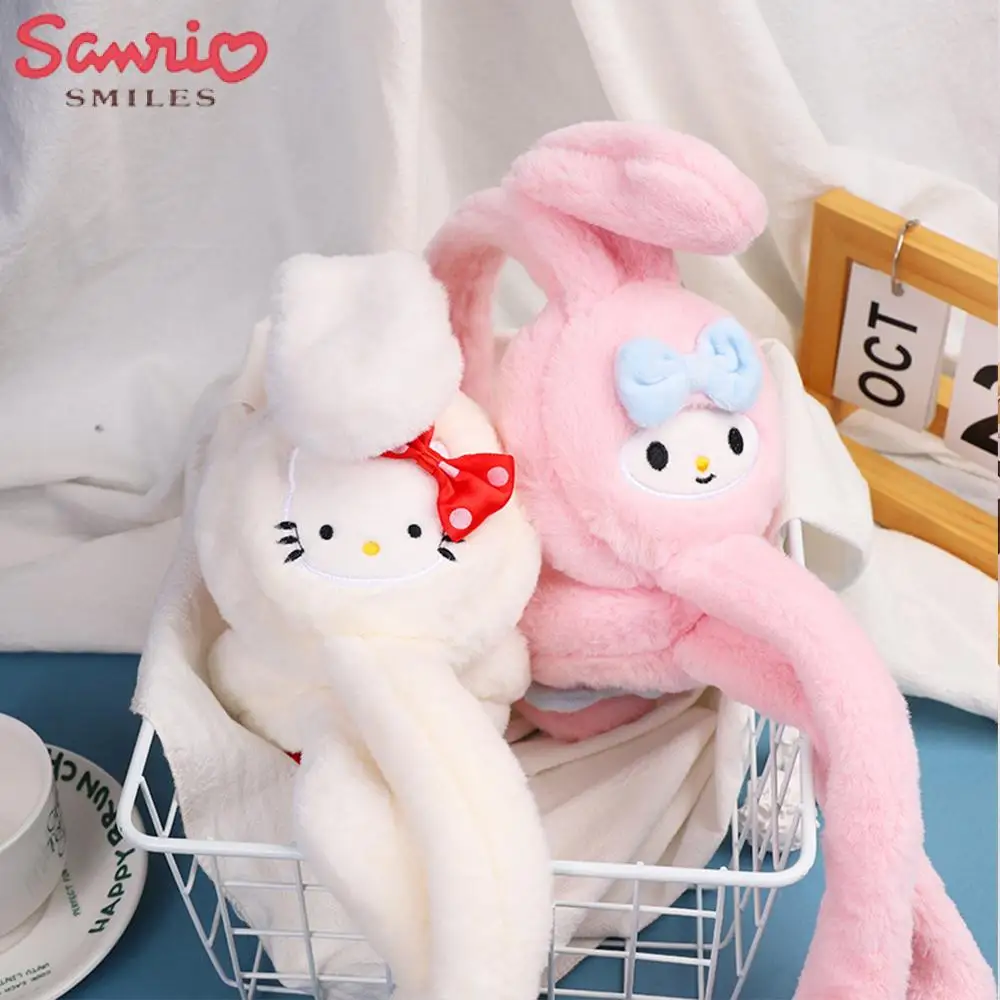 Sanrioed Hello Kitty Plush Earmuffs Ears Move Anime Kawaii Kuromi Melody Winter Thickened Warm Cute Girl Student Festival Gift