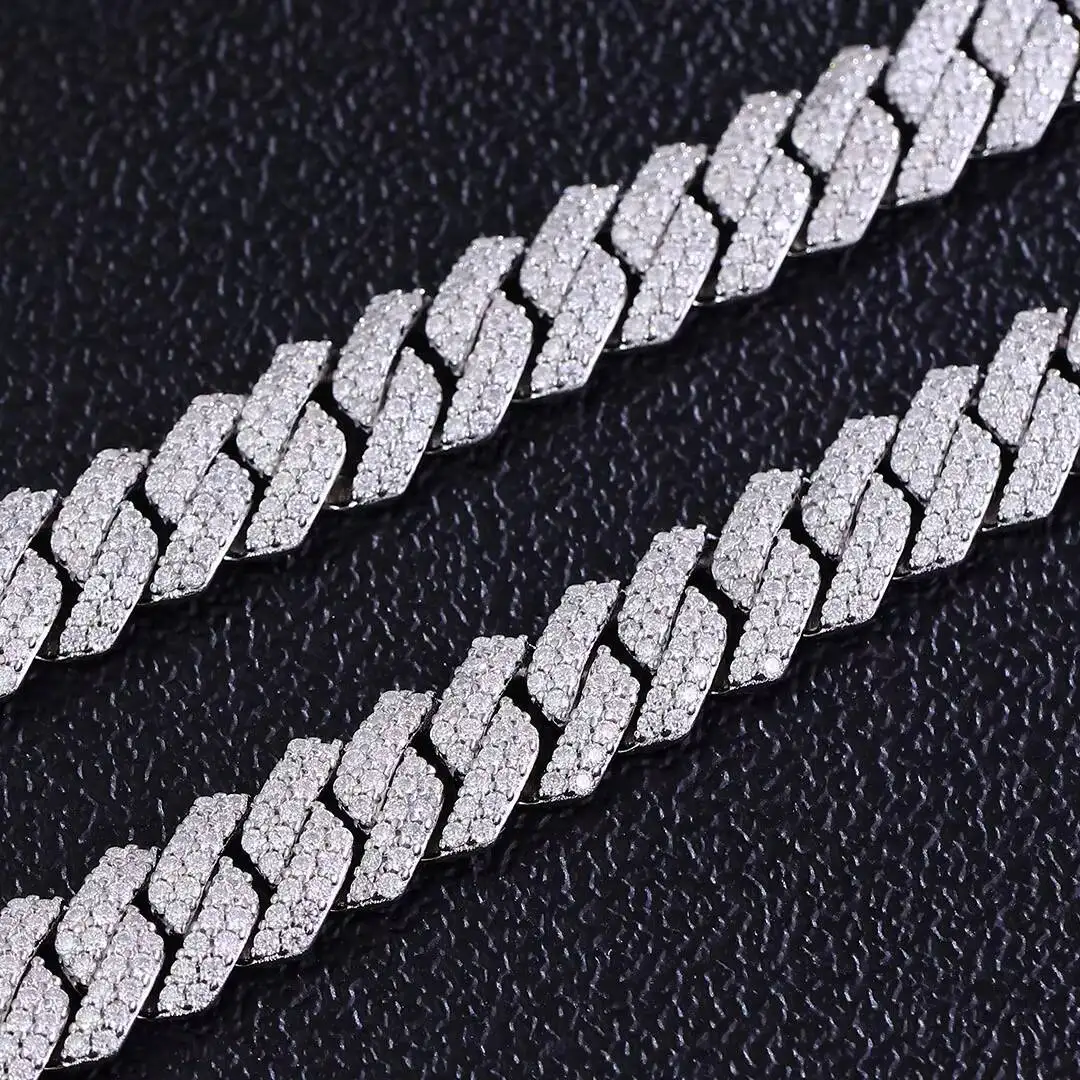 Fashion Miami Cuban Link Hip Hop Moissanite Necklace 12mm Sizes VVS 925 Sterling Silver Unique Moissanite Cuban Chain Fashion Je
