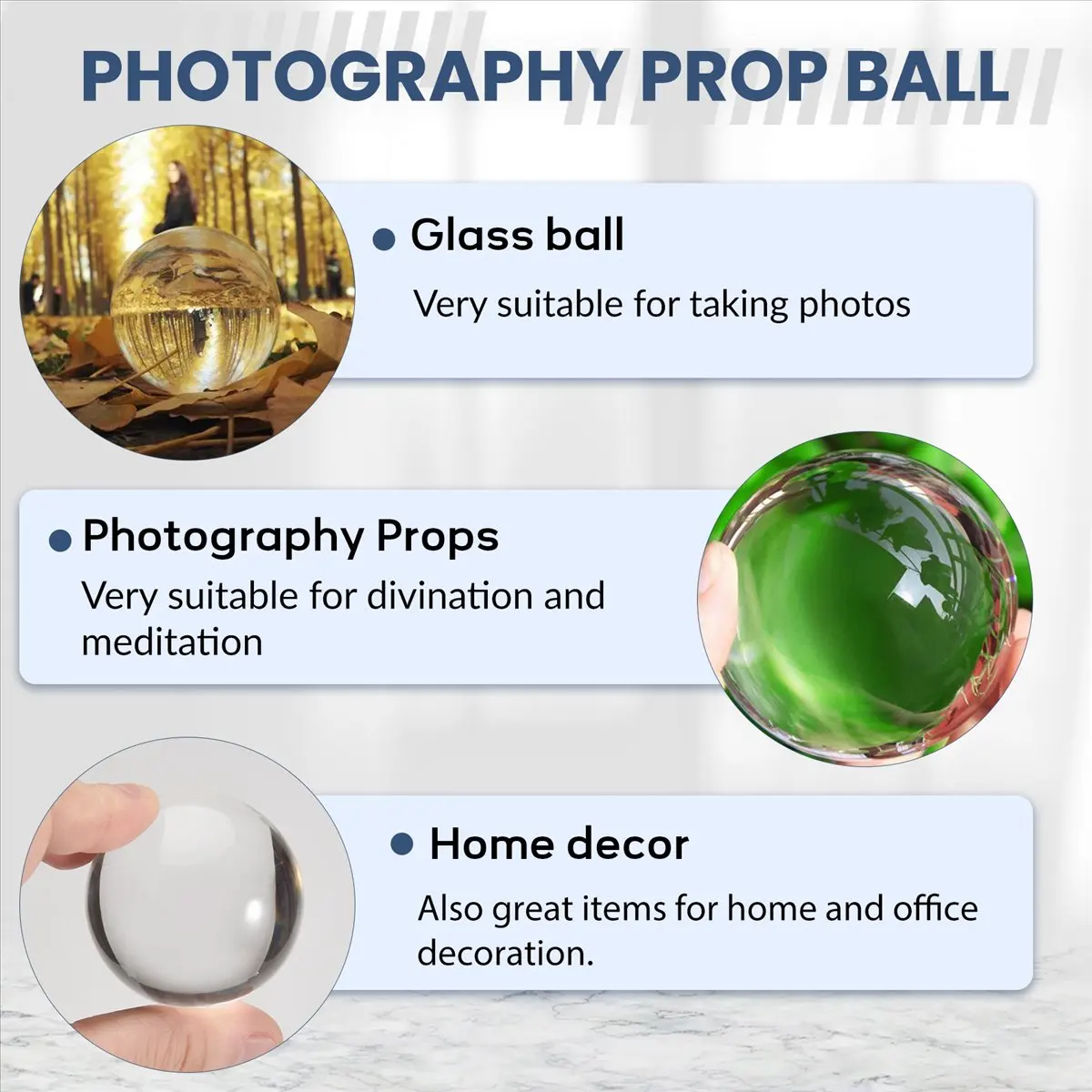 (HOPE) Transparent color Glass Crystal Ball Healing Sphere Photography Props ball Decor 50Mm
