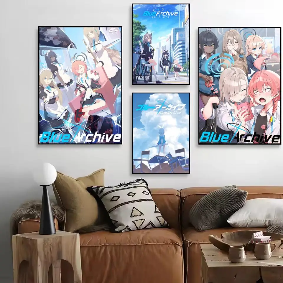 Jogo de vídeo b-azul arquivo pintura caligrafia hd impressão vinco livre mural arte fotos para sala de estar decoração de parede de casa lona