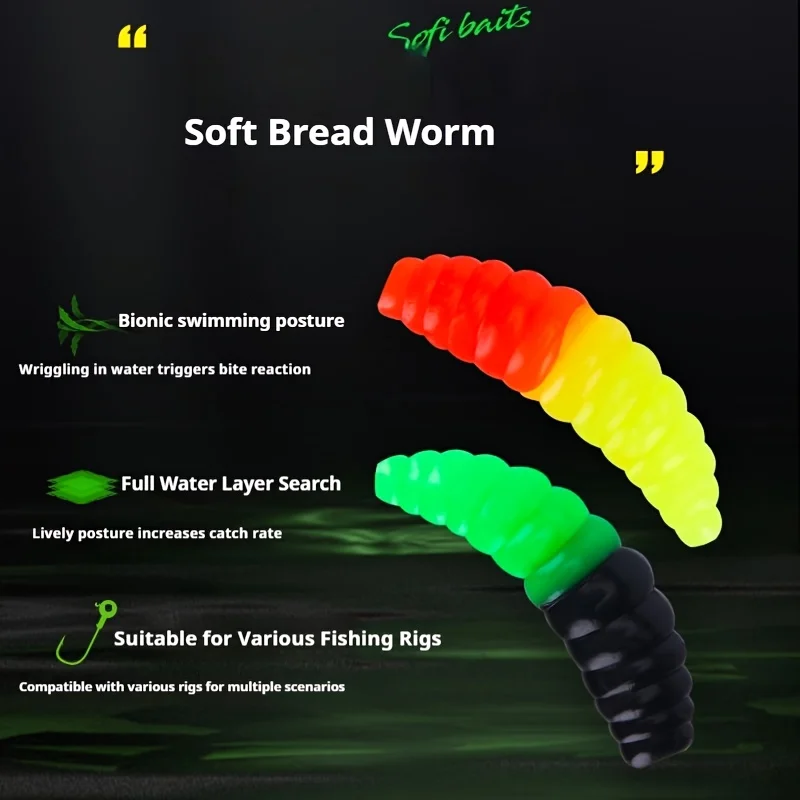 20 Stück Große 3,5cm/1,4g PVC-Wurm-Angelköder Realistische Würmer mit Schwanz für Salz- und Süßwasser – Detail 4