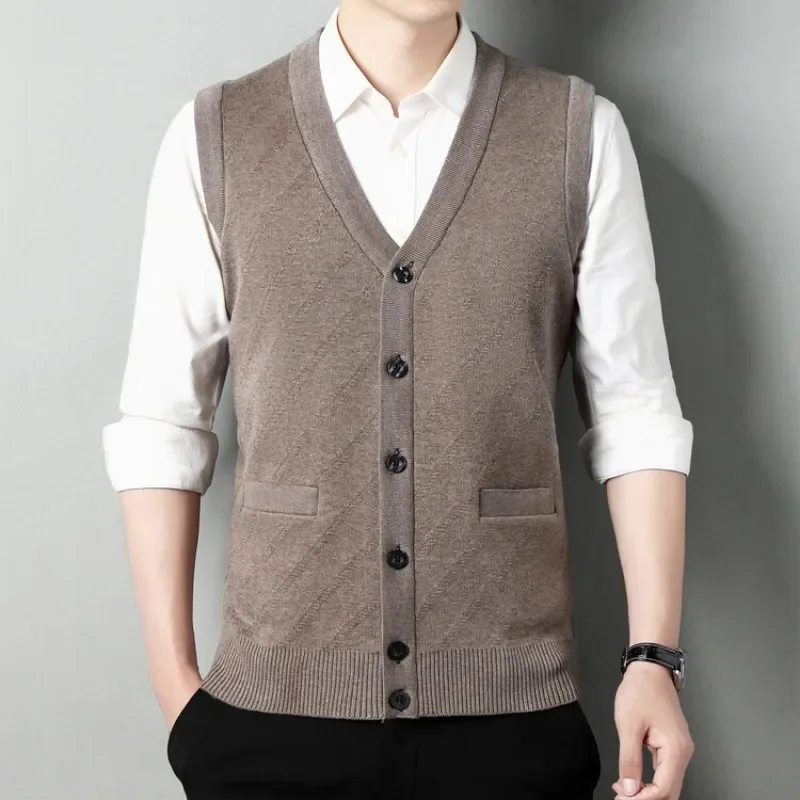 Mens V-Neck Sleeveless Vest Classic Business Gentleman Knitwear Knitted Waistcoat Sweater Pullover Tank Tops