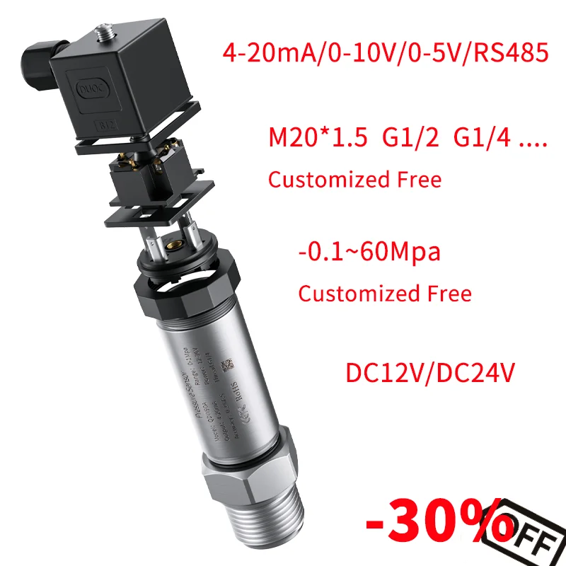 

Pressure Sensor -0.1~60Mpa Water Oil Air Pressure Transmitter 4-20mA 0-10V 0-5V RS485 M20*1.5 Pressure Transducer