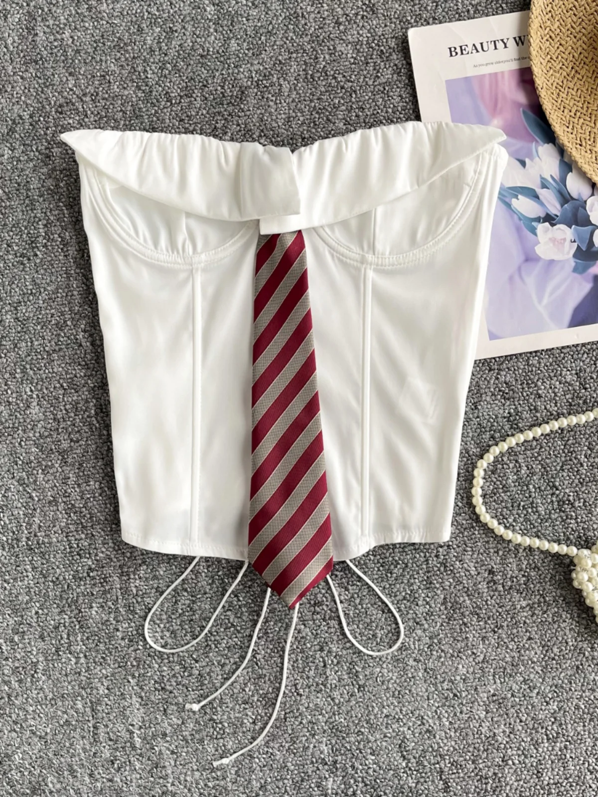 

American Sle Pure Desire Hot Girl Tube Top Tank Women Summer Ins Design Hollow out Belted Slimming Versatile Bow Tie Top