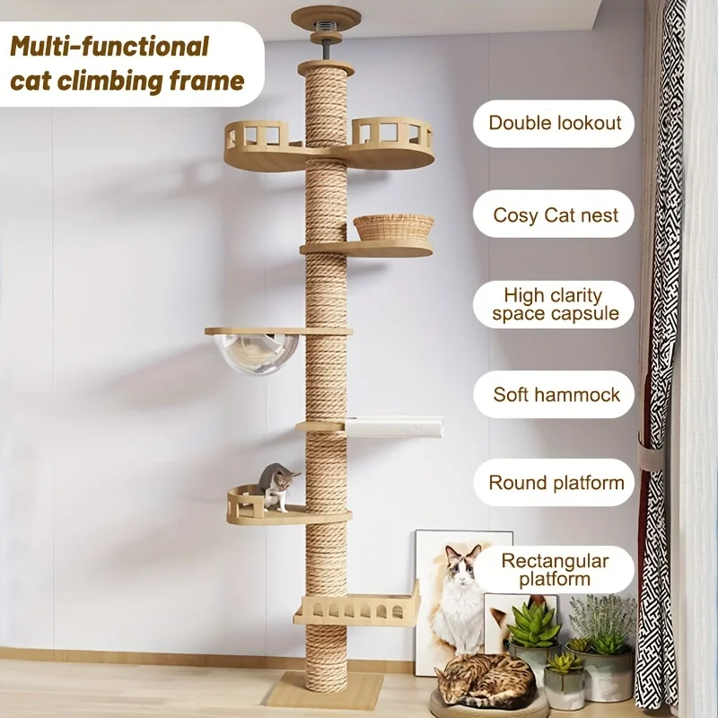 

ROMIROMI Premium 7-Tier Cat Tree Tower Suitable for Multiple Cats, Adjustable Floor-to-Ceiling Large Cat Condo with Natural Sisa