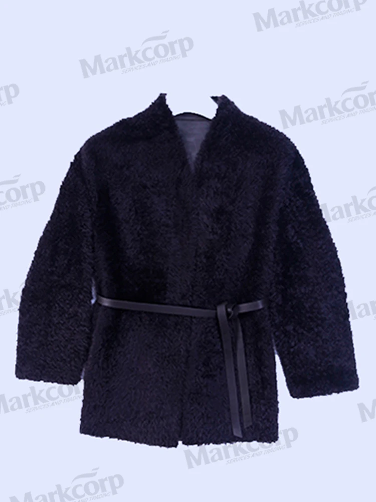 【 Markcorp 】 Fashion Fur Spanish Lagon Half Roll Wool Collarless Fashion Fur Medium length Coat