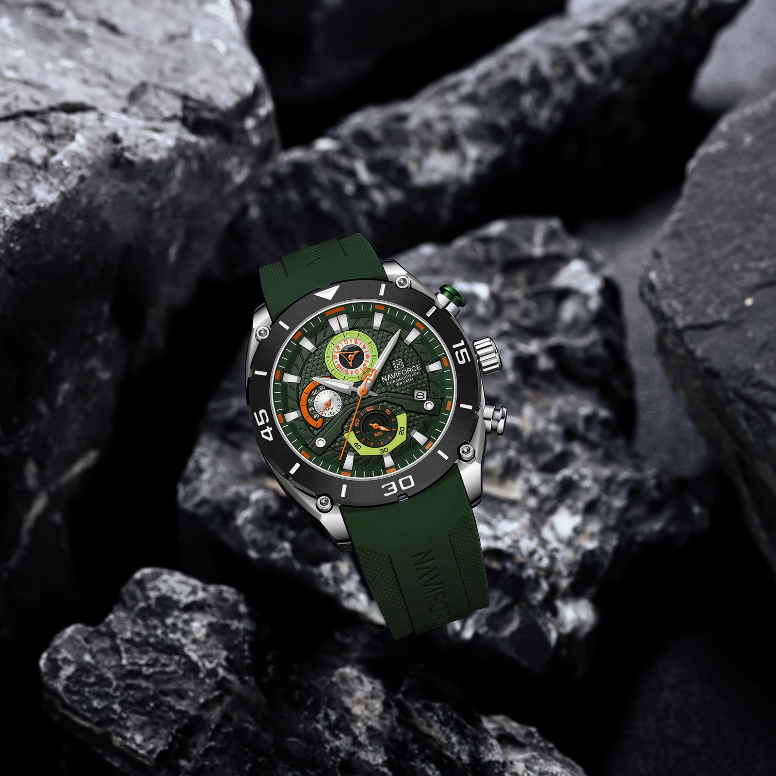 NAVIFORCE Men's Chronograph Watch Reloj Hombre 3ATM Waterproof Silicone Strap Luminous Sports Casual Analog Wristwatch