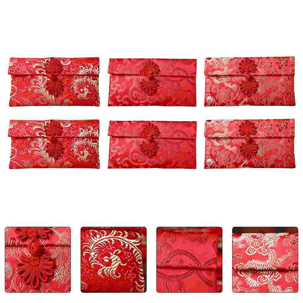 

6 Pcs Buckle Fabric Red Envelope Money Packet with Knot Chinese Packets Style Silk Envelopes Brocade Pocket