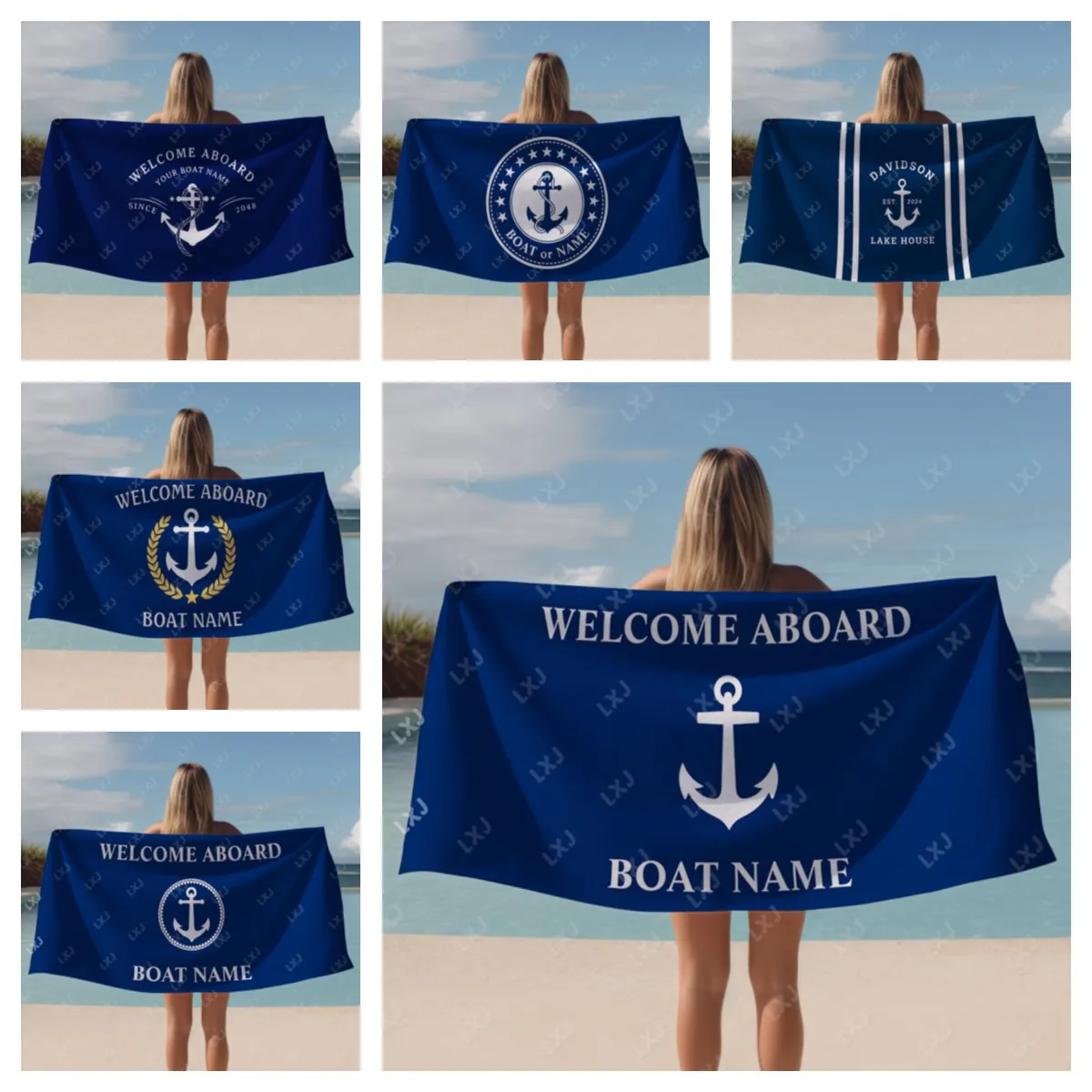 Custom Boat Name Beach Towel Personalized Nautical Bath Towel Quick Dry Sand Free Lightweight Travel Towels for Adults and Kids