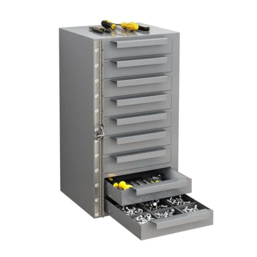 Gray Metal Tool Storage Cabinet, 9 Drawers with Dividers and Adjustable Latch