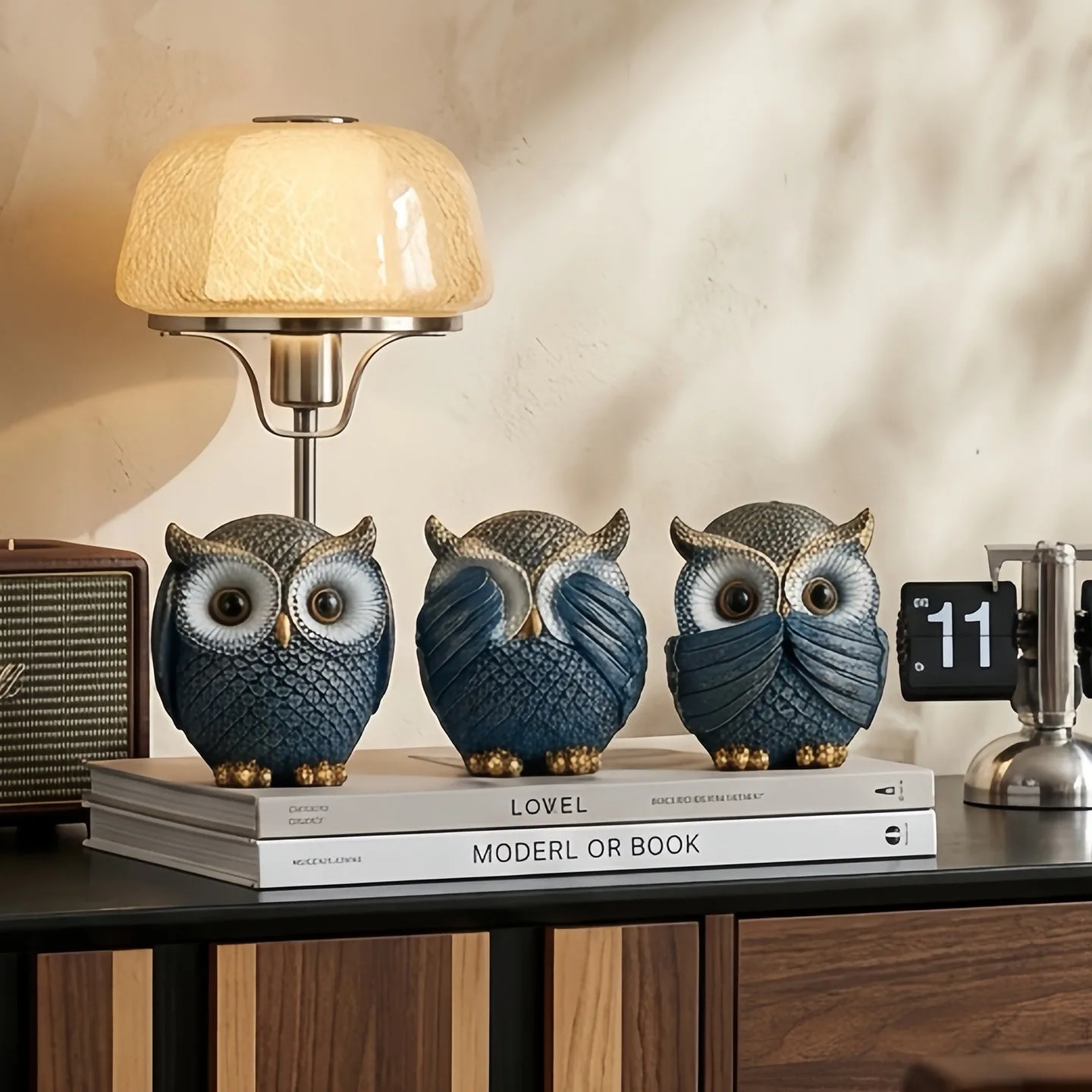 Antique Owl Abstract Art Retro Decoration Living Room TV Cabinet Ornament Miniature Figurines Home Decor Accessories