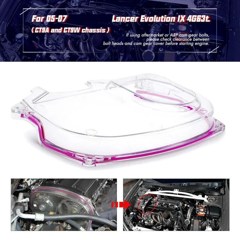 Clear Cam Gear Timing Belt Cover Turbo Cam Pulley For Mitsubishi Lancer Evolution EVO 9 IX Mivec 4G63 05-07