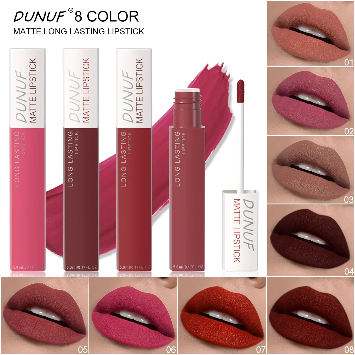 Velvet Matte Lip Gloss 8 Colors Rich Pigment Waterproof Lipstick Long Lasting Moisturizing Non Stick Cup Liquid Lip Glaze