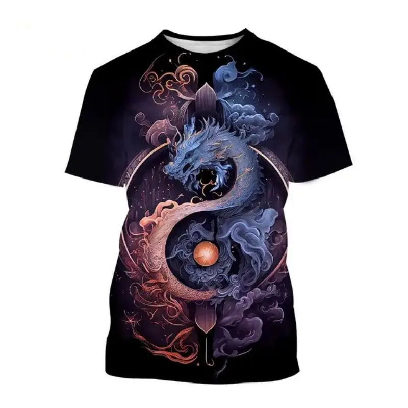 

Dragon Totem 3d Printing Fashion Men's Short Sleeve T-Shirt Tai Chi Yin-Yang Koi Creative Harajuku Loose Fashion Casual Clothing