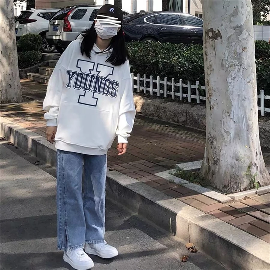 

Белая серая толстовка в американском ретро-стиле для женщин, утепленная флисом, модная брендовая верхняя одежда INS для весны, осени и зимы