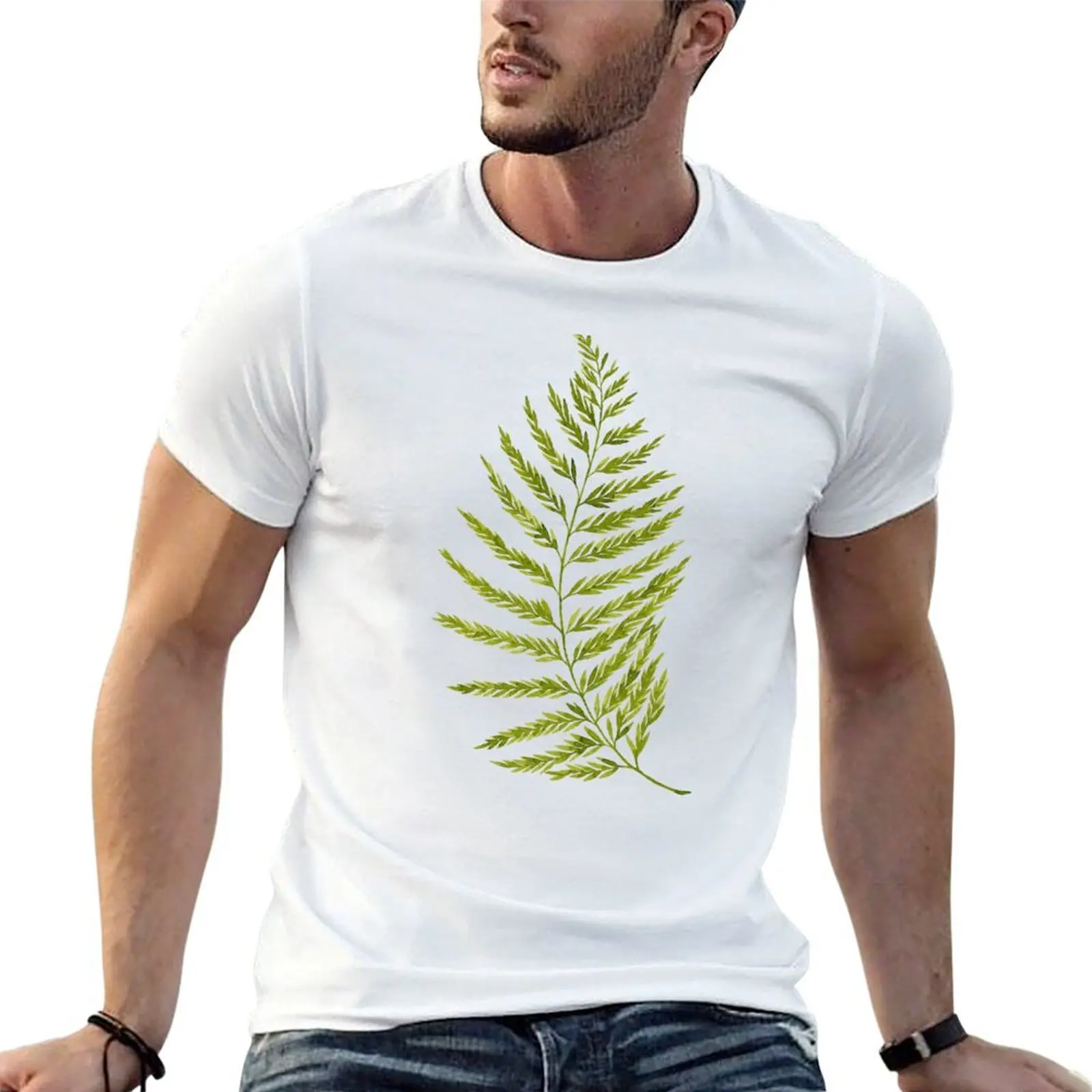 Green watercolor fern pattern T-Shirt t shirt man designer man t shirt graphic t shirt personalised T-shirt