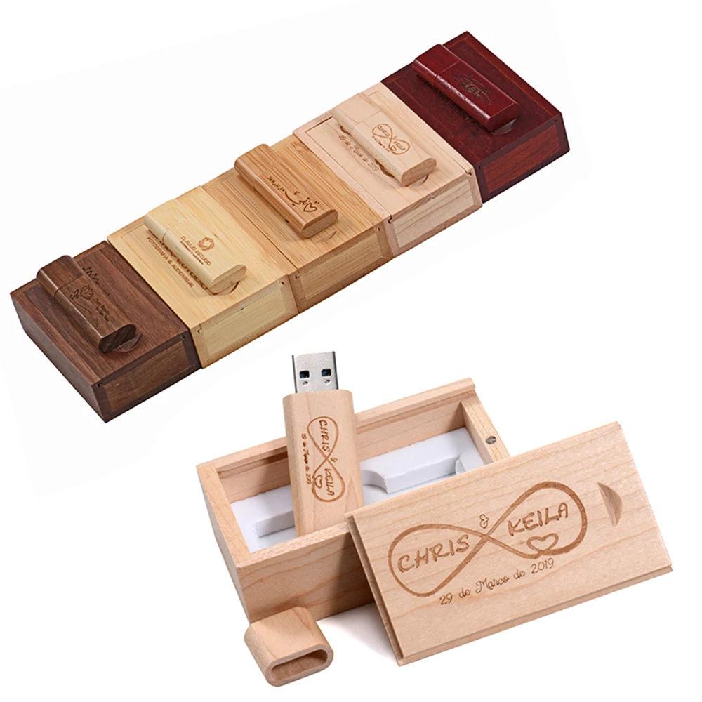 

JASTER Free Custom Logo USB 3.0 Flash Drive 128GB Wedding Gift Memory Stick 64GB Wooden Box Pen Drive 32GB Business Pendrive 16G