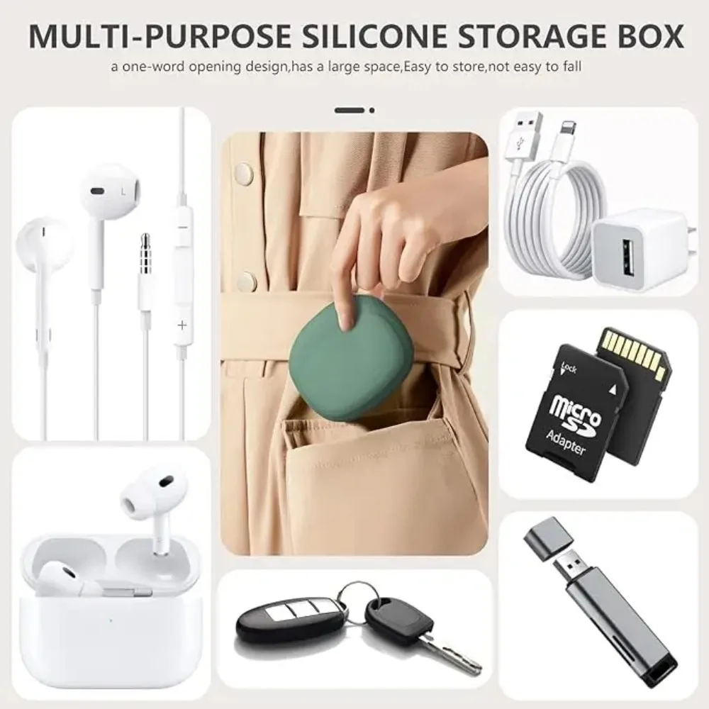 Silicone Earphone Data Cable Storage Box Mini Key Box Lipstick Mini Storage Bag Green Light Gray Red