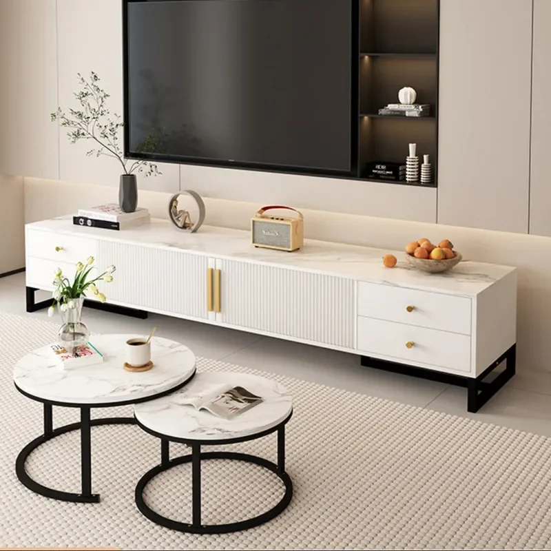 Modern Simple TV Cabinet and Coffee Table Set for Living Room Small Apartment Floor Standing Light Luxury Home Furniture