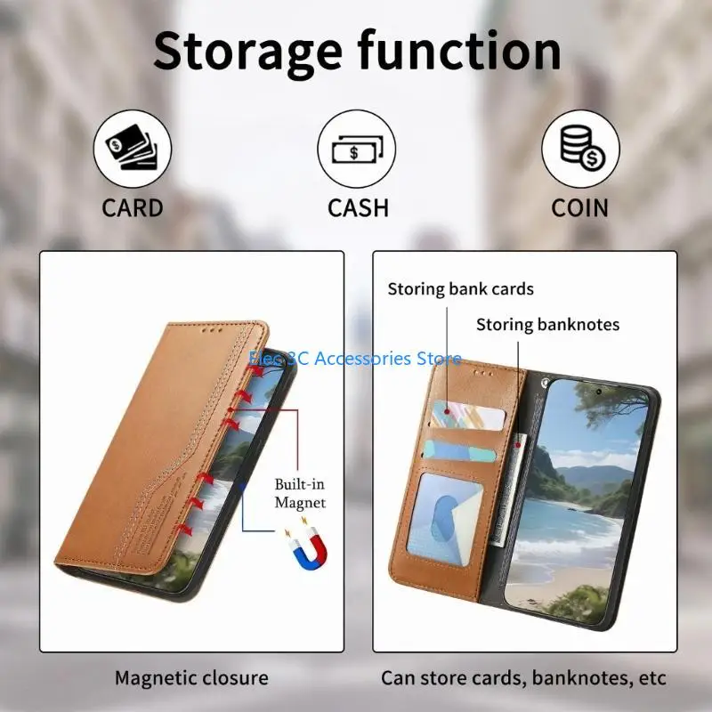 Y51A Premium Phone Wallet Case Sleeve Business Design TPU Closure Card Storage Slot And Video Stand Function