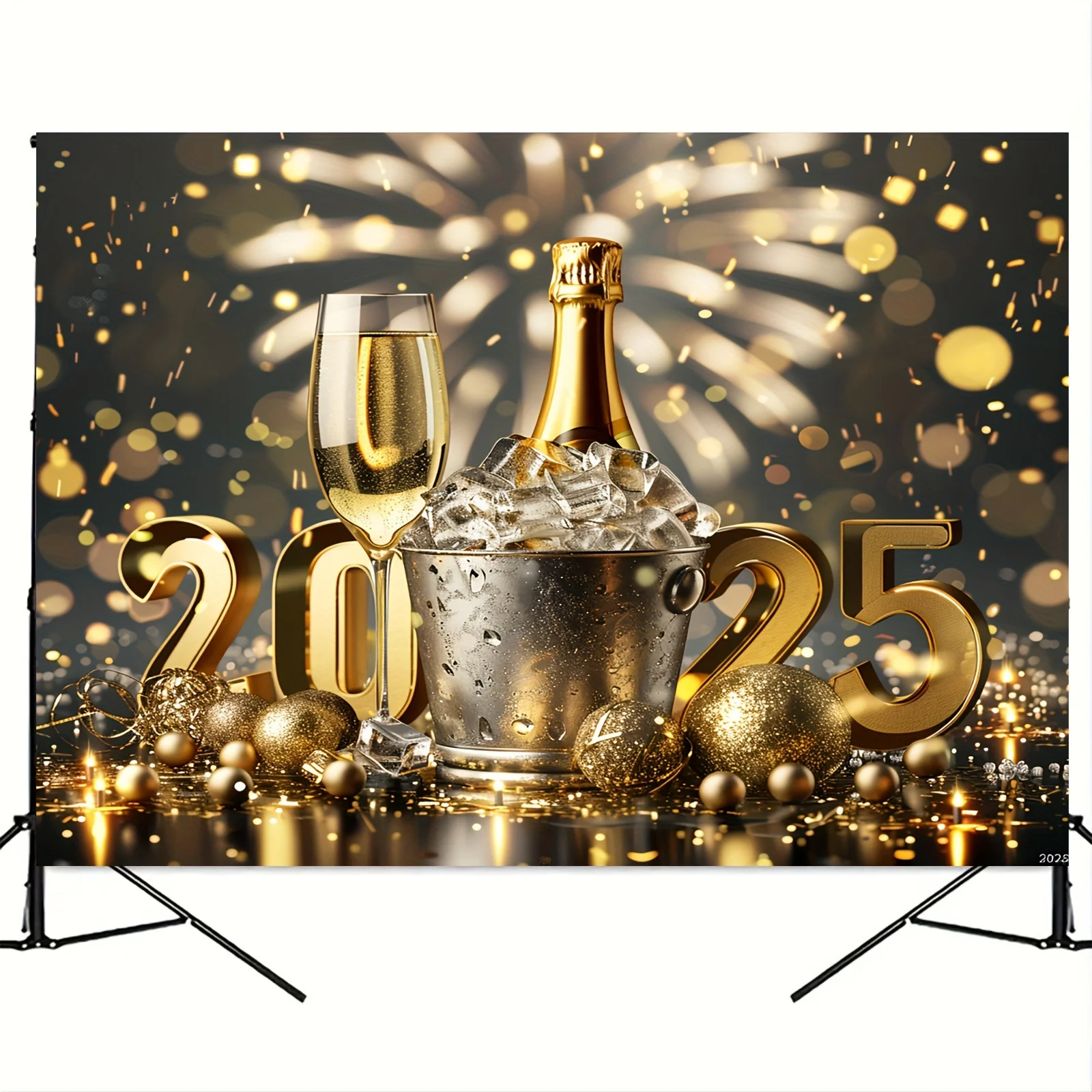 2025 Happy New Year Party Background Fabric - Multi functional Polyester Hanging Decoration, Festival Wall and Room Decoration