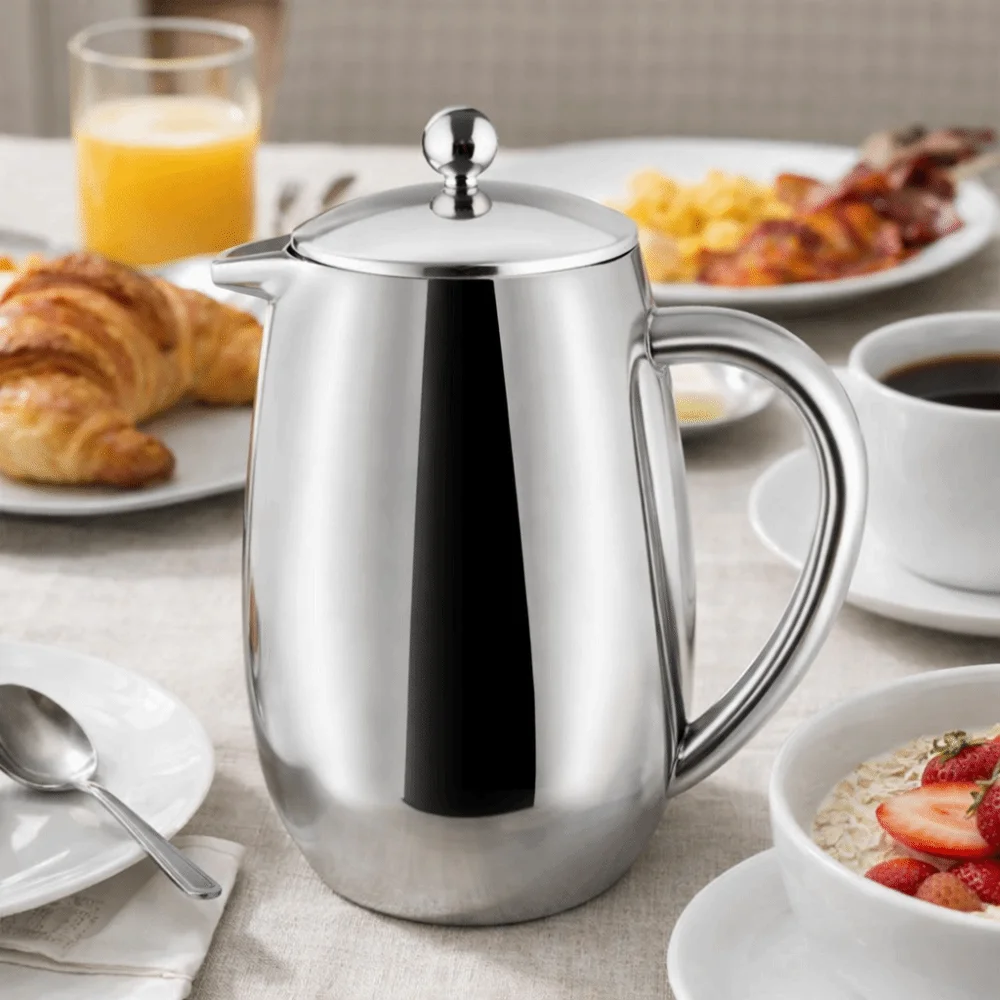 

304 Stainless Steel French Press Insulated Double Layer Pour-over Coffee Maker Mirror-like Drop-proof Coffee Filter Jug