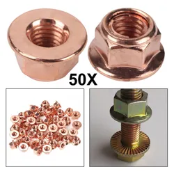 50x M8 Copper-plated Flashed Exhaust Nuts SW 13 Manifold Stud Hex Nut 8mm Turbocharger Nut Car Fasteners Accessories