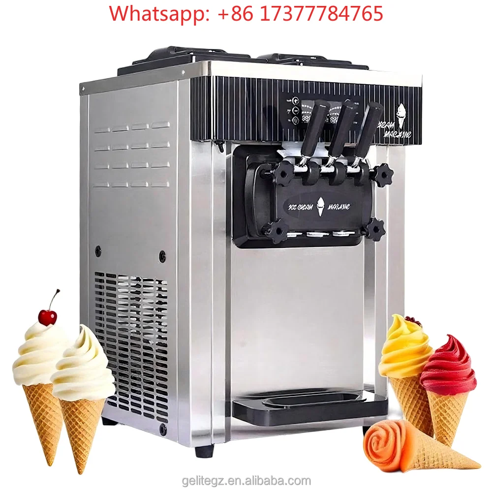Stainless Steel Automated Soft Ice Cream Maker With Air Pump, Commercial Business Milk Soft Serve Ice Cream Machine