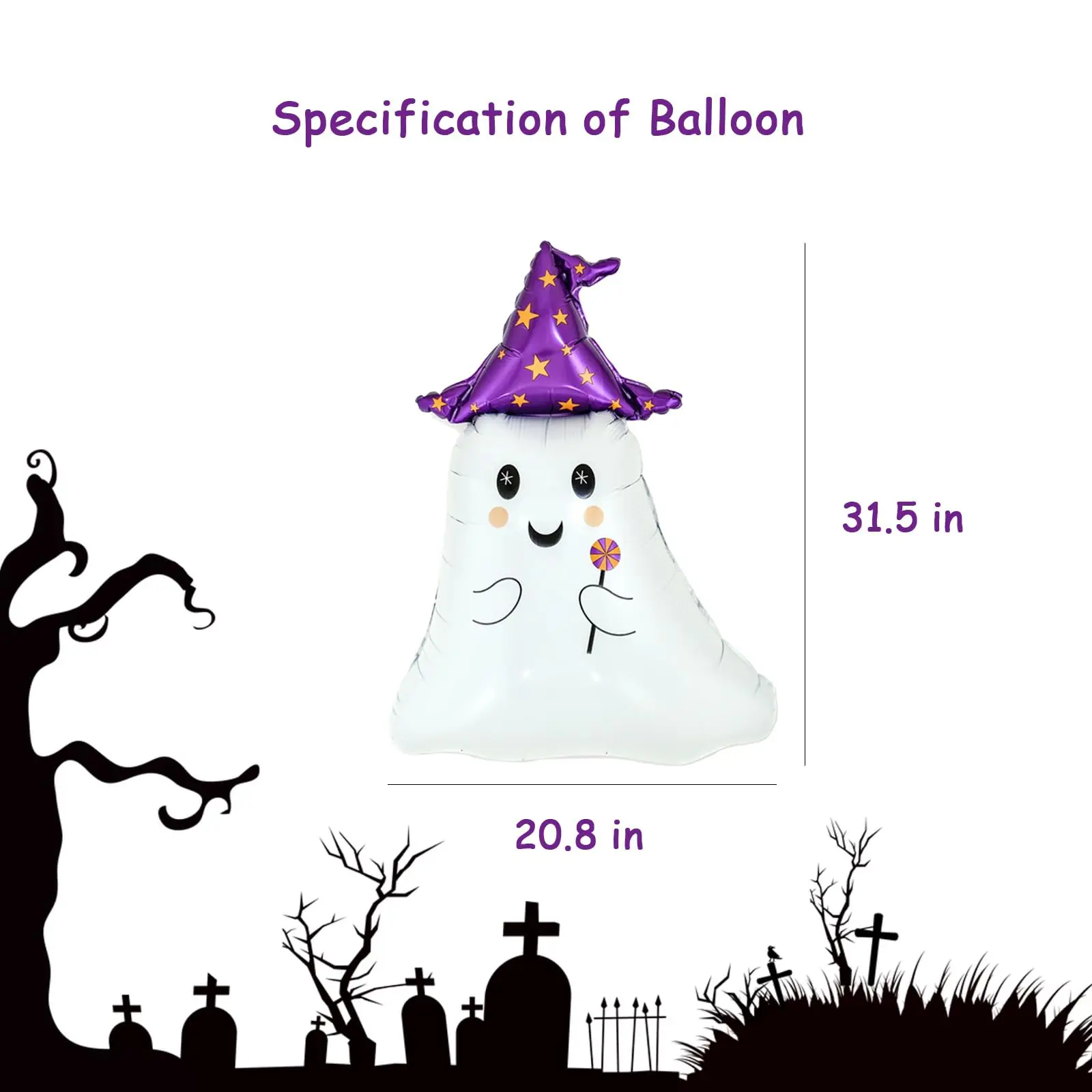 5 Stück 31,5 Zoll süße Geister-Aluminiumfolienballons, Geburtstags-, Halloween-, Spukhaus-Party-Dekorationsballons – Detail 2